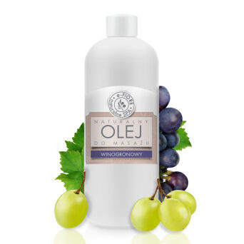 Olejek do masażu z wit.E 100% naturalny, odprężający WINOGRONOWY 500ml