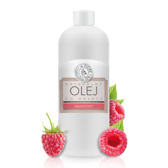 Olejek do masażu z wit.E 100% naturalny, słodki owoc MALINOWY 500ml