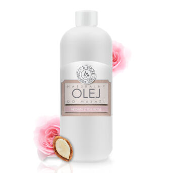 Olejek do masażu z wit.E 100% naturalny, pudrowy aromat ARGANOWY z TEA ROSE 500ml